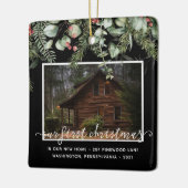 Custom 2 Photo First Xmas New Home Winter Greenery Keramisch Ornament (Links)