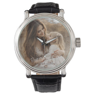 Custom 2 Photo Text Best Mom Ever  Horloge