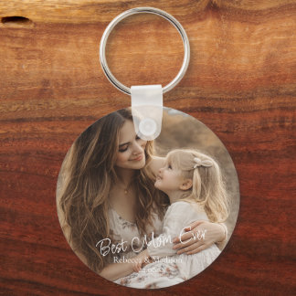 Custom 2 Photo & Text Best Mom Ever  Sleutelhanger