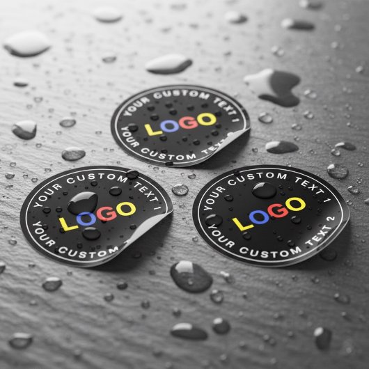 Custom 30 Business Logo, Black Waterproof Stickers