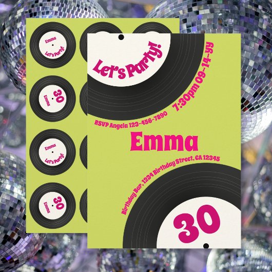 Custom 30th Birthday Colourful Retro Fun Record Kaart