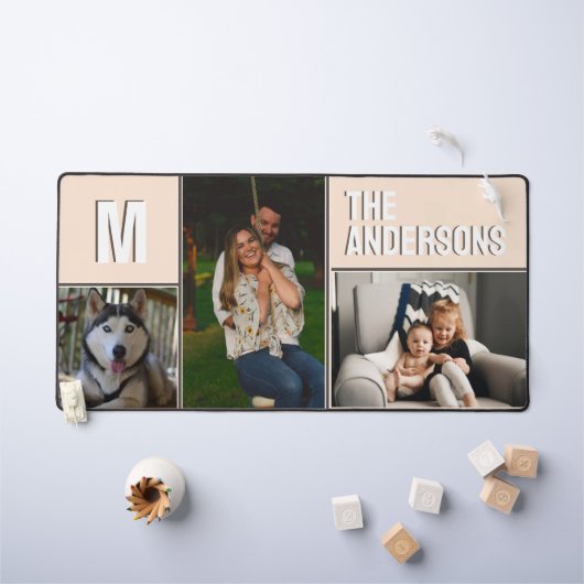 Custom 3 foto collage monogram roze bureaumat (Kindertafel)