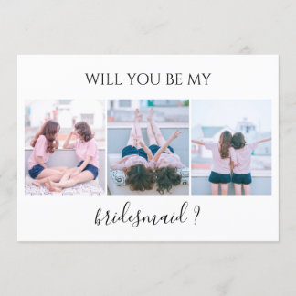 Custom 3 foto wordt u mijn bruidsmeisje Kaart