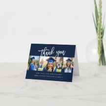 Custom 3 Photo Collage Navy Blue Graduation
