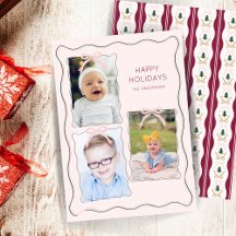 Custom 3 Photo Collage Roze Bow Wavy Lijst