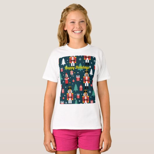 custom 4 face photo Christmas nutcracker T-shirt (Voorkant volledig)