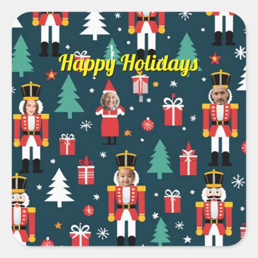 custom 4 face photo Christmas nutcracker Vierkante Sticker (Voorkant)