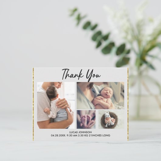 Custom 4 Fotocollage Baby Dank u Briefkaart (Staand voorkant)