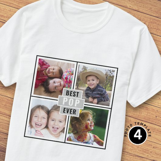 Custom 4 Photo Collage Gray Best Pop Ever T-shirt