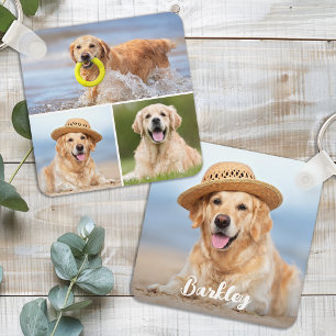 Custom 4 Photo Collage Modern Pet Puppy Hondenlief Sleutelhanger