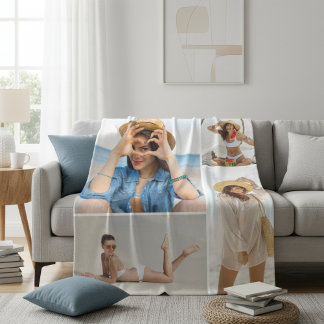 Custom 4 Photo Collage Personalized Cozy Fleece Deken