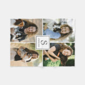 Custom 4 Photo Collage with Monogram and Name Fleece Deken (Voorkant (Horizontaal))