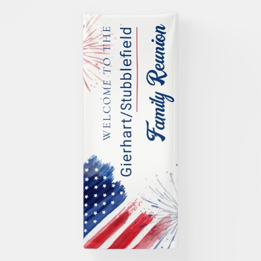 Custom 4th of juli rood wit blauw familie reünie spandoek (Verticaal)