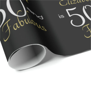Custom 50 and Fabulous Gold Black 50th Birthday Cadeaupapier