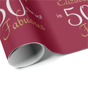 Custom 50 and Fabulous Gold Red 50th Birthday Cadeaupapier