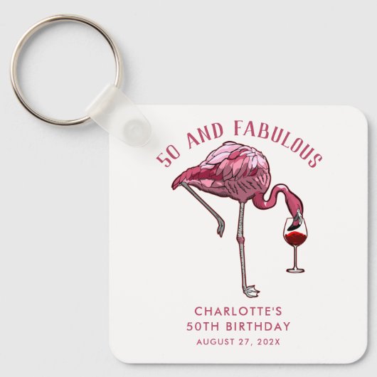 Custom 50th Birthday Flamingo Favors Swag Sleutelhanger (Voorkant)