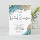 Custom 50th W Jubileum Blauwgroen en Goud Abstract Kaart (Staand voorkant)