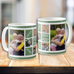 Custom 5 Photo Collage Beste Pop Pop ooit Groen Koffiemok