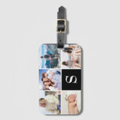 Custom 5 Photo Monogrammed Black Bagagelabel (Voorkant (verticaal))
