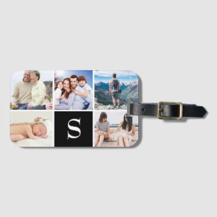 Custom 5 Photo Monogrammed Black Bagagelabel
