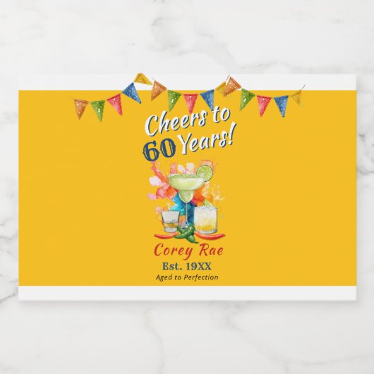 Custom 60th Birthday Margarita Tequila Fiesta Likeurfles Etiket (Enkel label)