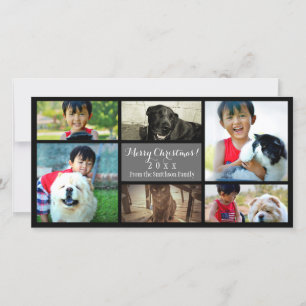 Custom 6 Photo Collage Christmas Grey Feestdagenkaart