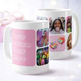 Custom 6 Photo Modern Retro Pink Besties  Koffiemok