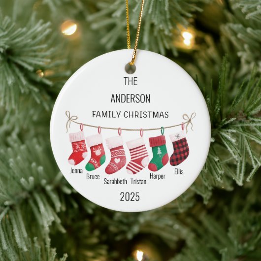 Custom 6 Stocking Names / Year Christmas Ornament (Boom)