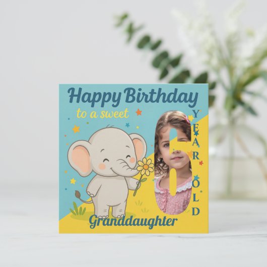 Custom 6th Birthday Elephant Sweet Your Photo Card Kaart (Staand voorkant)