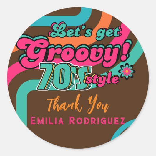 Custom 70's Retro Disco Verjaardag Boogie Groovy Ronde Sticker (Voorkant)