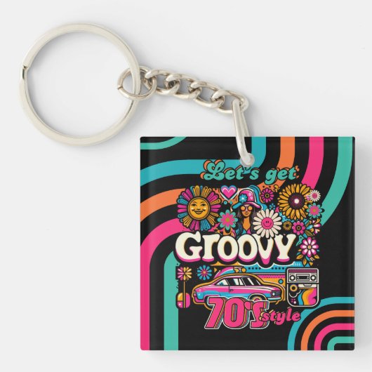 Custom 70's Retro Disco Verjaardag Boogie Groovy Sleutelhanger (voorkant)