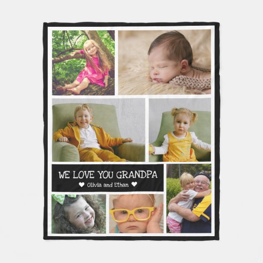 Custom 7 fotocollage We houden van je opa Fleece Deken (Voorkant)