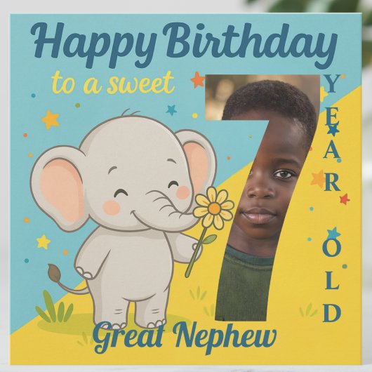 Custom 7th Birthday Elephant Sweet Your Carte phot