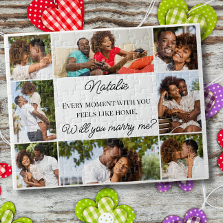 Custom 8 Fotocollage Wil je met me trouwen Voorste Legpuzzel