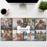 Custom 8 Photo Collage Chien Os Animal Marine<br><div class="desc">Montrez votre meilleur ami en fureur avec ce tapis de bureau photo pour chien de marine! Doté d'un arrière - plan bleu marine élégant, d'un collage de huit photos adorables et d'un mignon os de chien portant le nom de votre chien, ce tapis de bureau est le moyen idéal pour...</div>