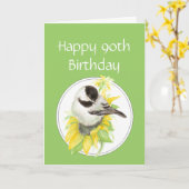Custom 90th Birthday Chickadee Sunflower Bird Kaart (Gele Bloem)