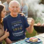 Custom 90th Birthday T-Shirt - Né en 1936 Légende<br><div class="desc">Vous cherchez le cadeau parfait pour une célébration du 90e anniversaire? Ce design vintage classique comprend l'expression emblématique "Legendary, Born In ... ". Changez simplement l'année en 1936 (ou toute autre année) et customisez le nom (comme "Alexandre") pour un cadeau vraiment spécial. Il s'agit d'une excellente chemise pour l'invité d'honneur...</div>