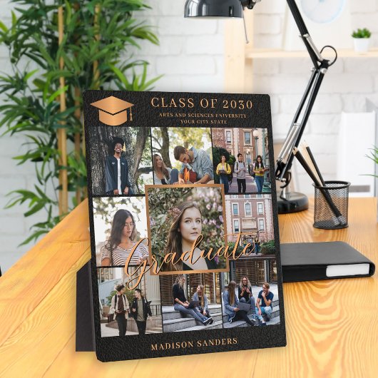 Custom 9 fotocollage goud zwart afstuderen naam fotoplaat