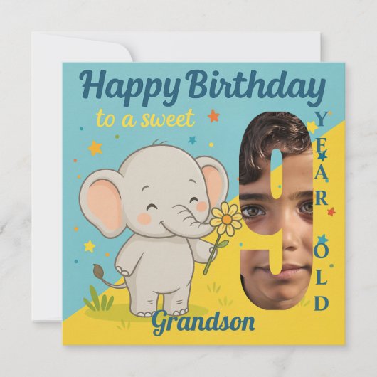 Custom 9th Birthday Elephant Sweet Your Carte phot (Devant)
