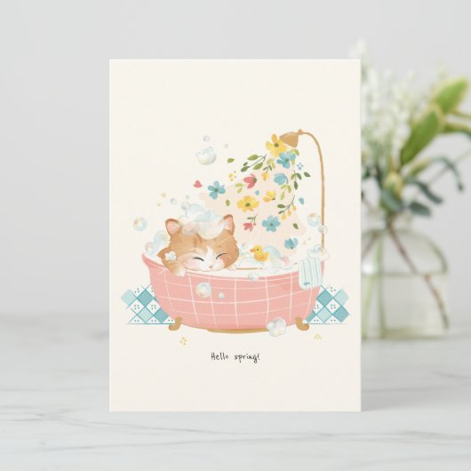 [Custom] A Cat's Day - Spring Flower Bubble Bath Bedankkaart (Staand voorkant)