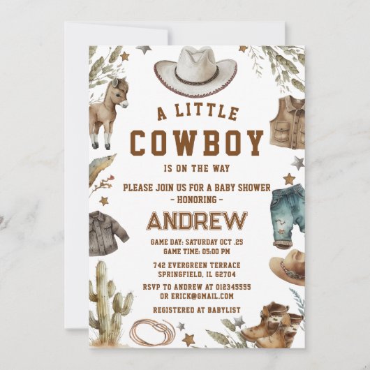 Custom A Little Cowboy Baby shower Invitation (Devant)
