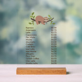 Custom Acrylic Pedestal Menu Sign with Sloth (Neutre)