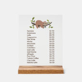 Custom Acrylic Pedestal Menu Sign with Sloth (Recto)