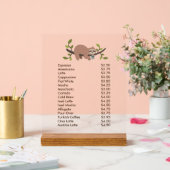Custom Acrylic Pedestal Menu Sign with Sloth (Mariage)
