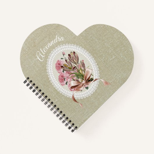 Custom adorable natural brown texture with flowers notitieboek (Voorkant)