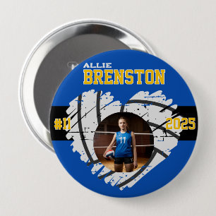 Custom Afbeelding Blauw Geel Volleybal Speler Ronde Button 4,0 Cm