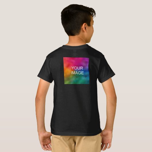 Custom Afbeelding Sjabloon Boys Dubbelzijdig Zwart T-shirt (Achterkant volledig)