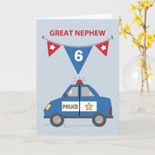 Custom Age Grote Neef 6e Verjaardag Politie Auto Kaart (Gele Bloem)