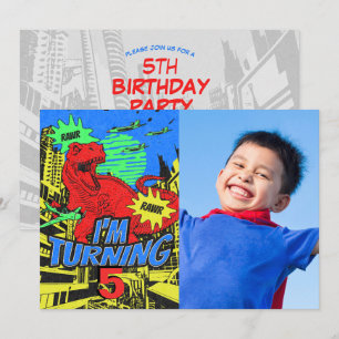 Custom Age Kind Comic Dinosaur Verjaardagsfeest Fo Kaart