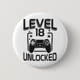 Custom Age Level 18 Unlocked Birthday Gamer  Ronde Button 5,7 Cm